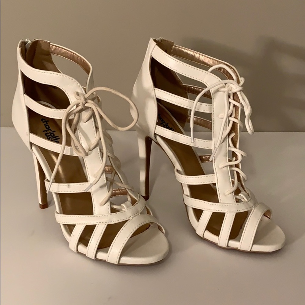 Charlotte Russe White Glee Strappy Heels - Picture 4 of 9